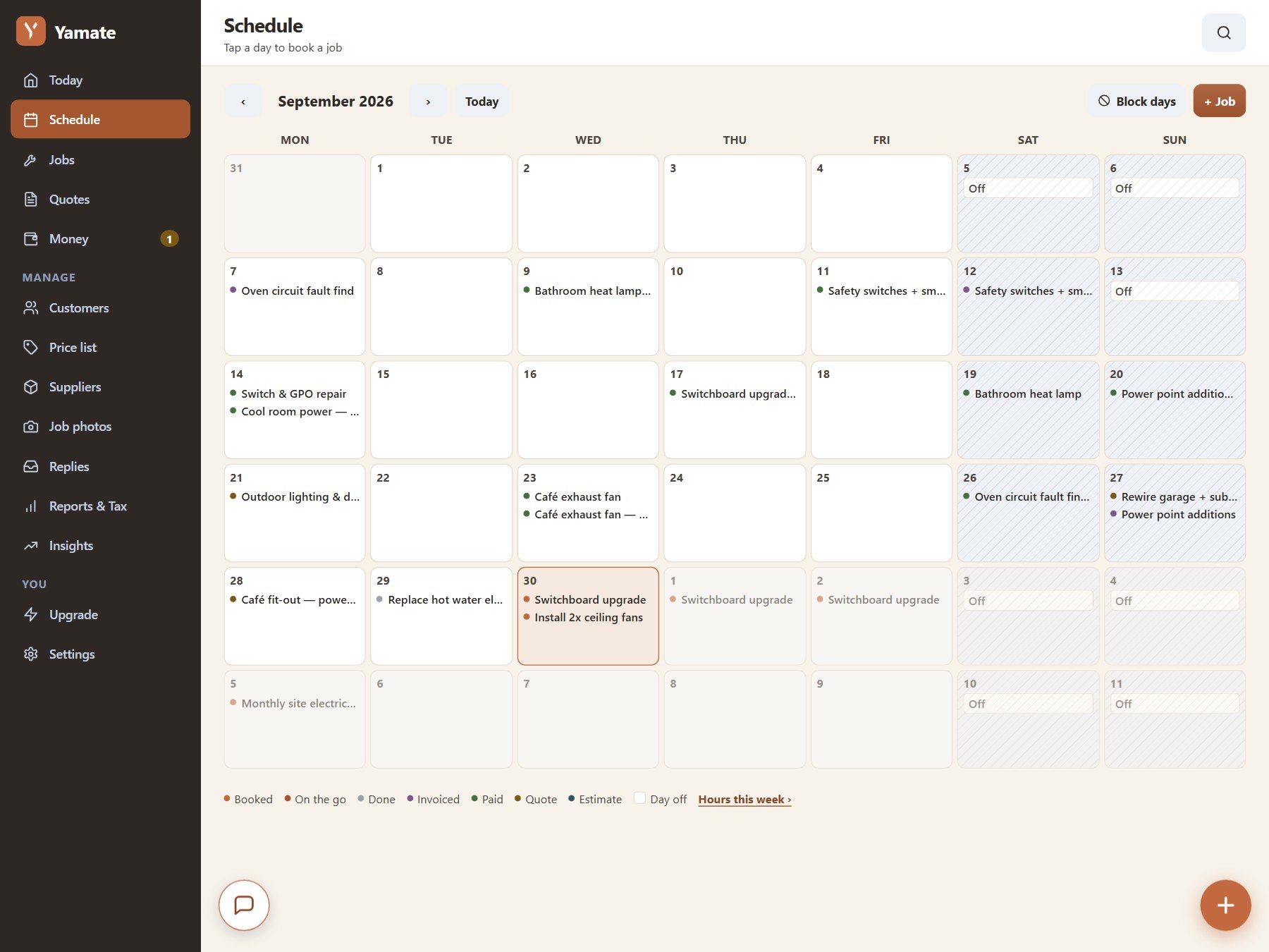 Booking a job into the Yamate schedule